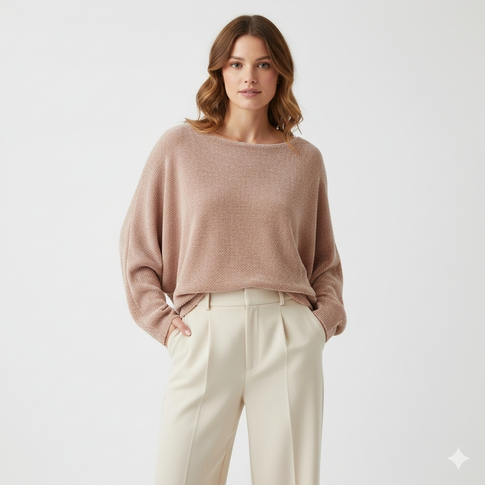 Zara Chenille Boatneck Batwing Sweater Sandstone Neutral M